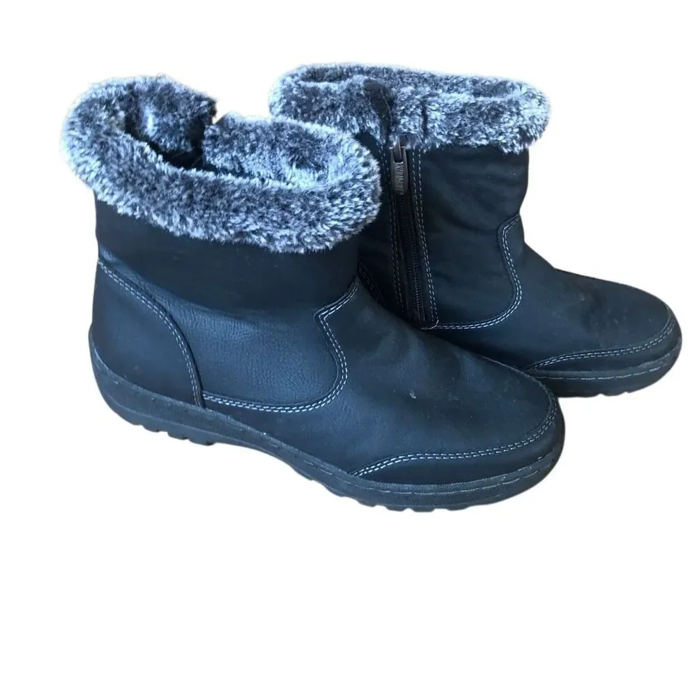 Khombu Addison Women's Black Faux vegan Fur Trim winter cold weather snow water
